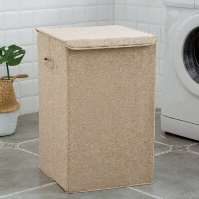 Cotton Laundry Basket with Cover Bathroom Laundry Basket Storage Basket Home Collapsible Waterproof Laundry Hamp: L / Beige