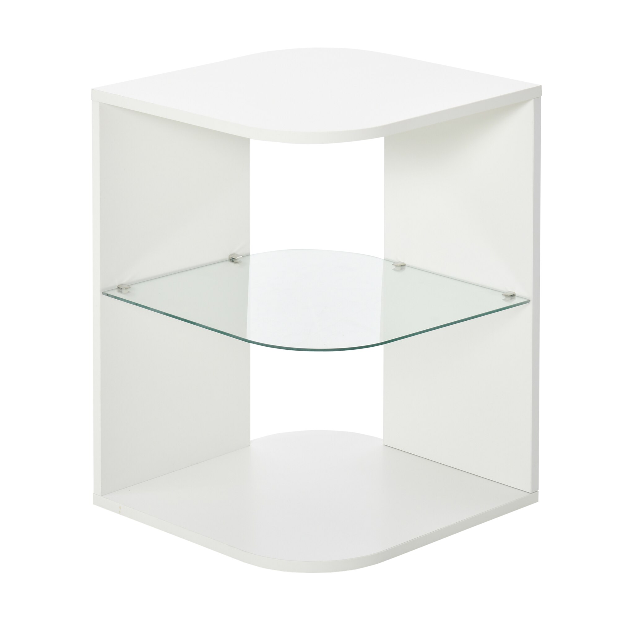 HOMCOM Mesita Auxiliar Moderna Mesilla de Noche con 3 Estantes Tablero de Cristal Mesita de Café Salón Dormitorio 40x40x56 cm: Blanco