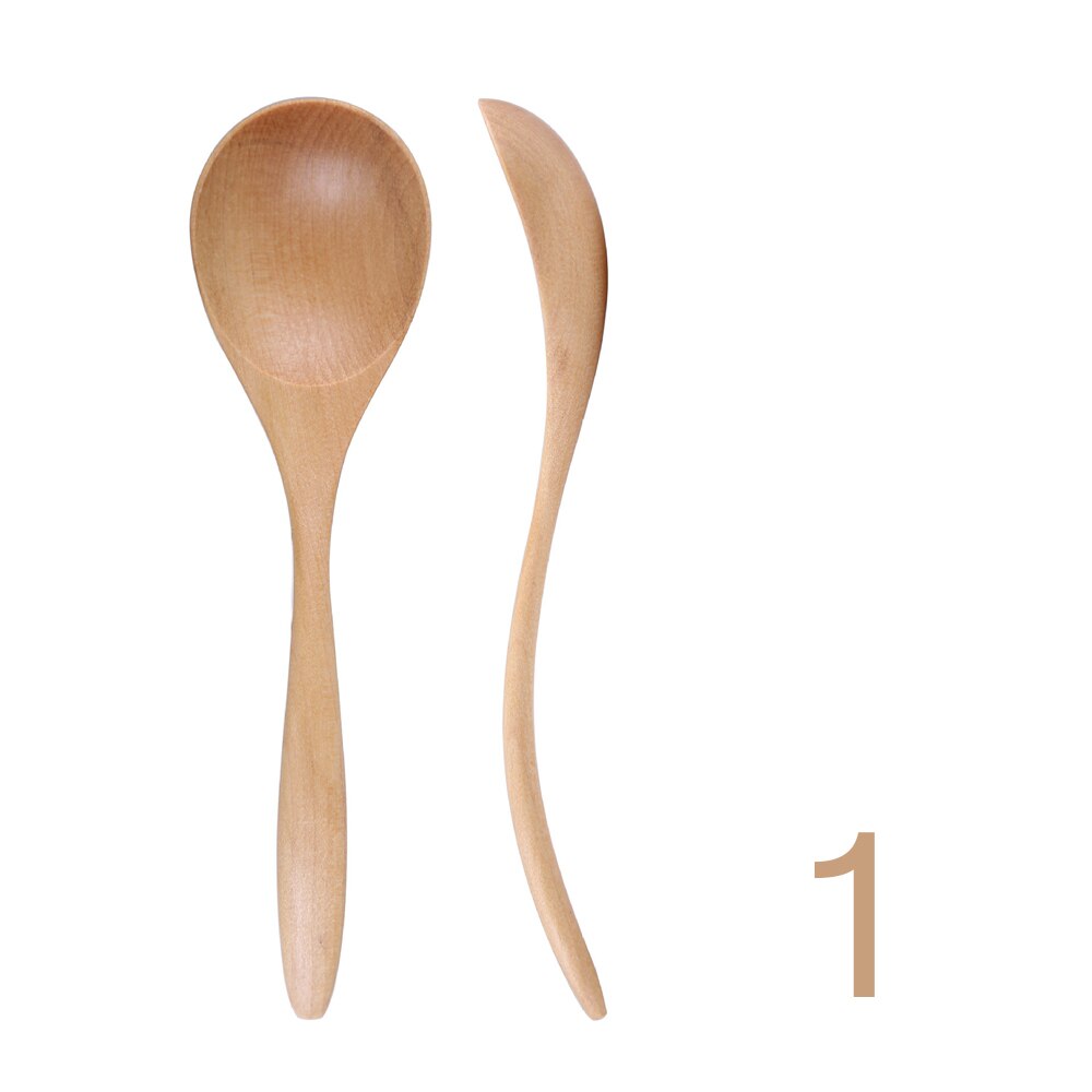 Natural Wood Spoon Bamboo Kitchen Cooking Dining Soup Tea Honey Coffee Utensil Tools Soup-Teaspoon Tableware 1Pc: D 1