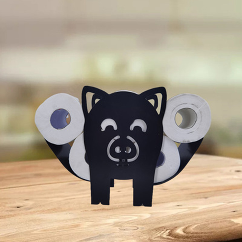 Creatieve Dier Vormige Zwart Ijzer Roll Papieren Handdoek Houder Kat Elanden Vee Varken Ambachten Badkamer Rack Ornamenten Toiletrolhouder