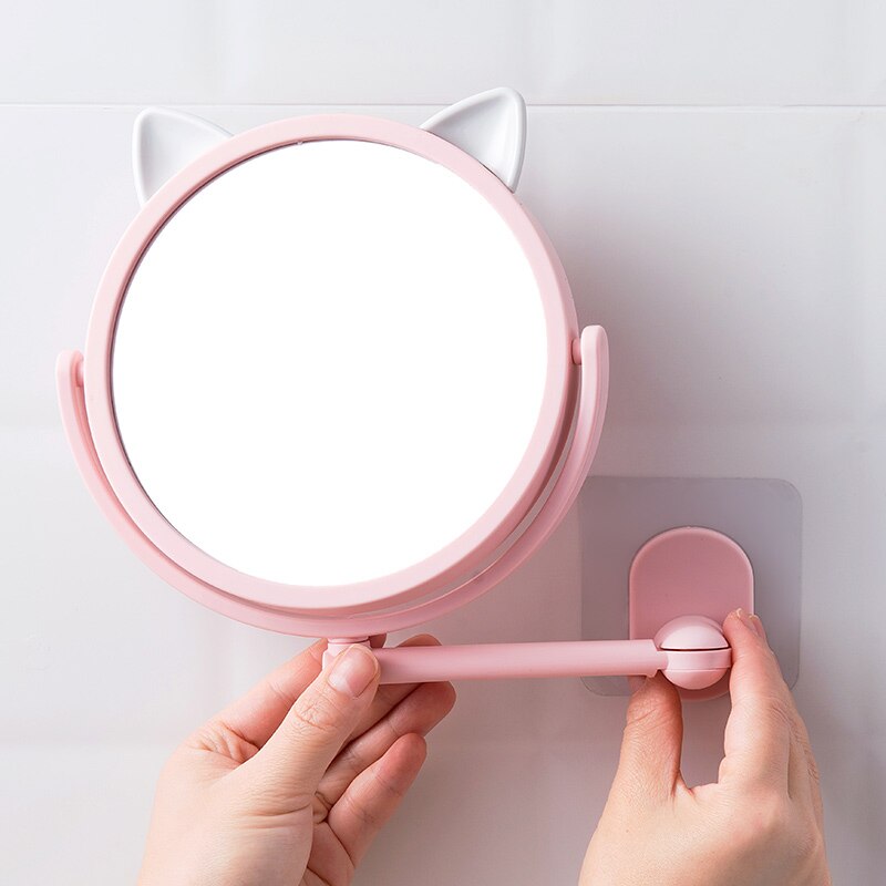 Cute Non-Marking Free Punching Mirror Round Bath Accessories Vanity Wall Mounted Shave Makeup Mirrors Household Bathroom LA49