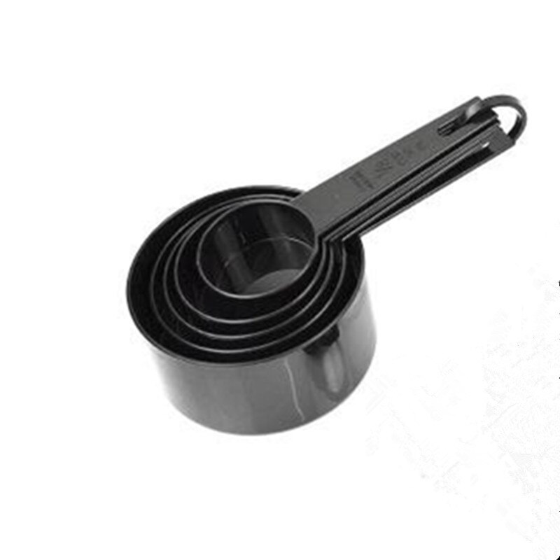 Juego de tazas y cucharas medidoras de plástico para cocina en casa, herramientas de medición: Black  cup