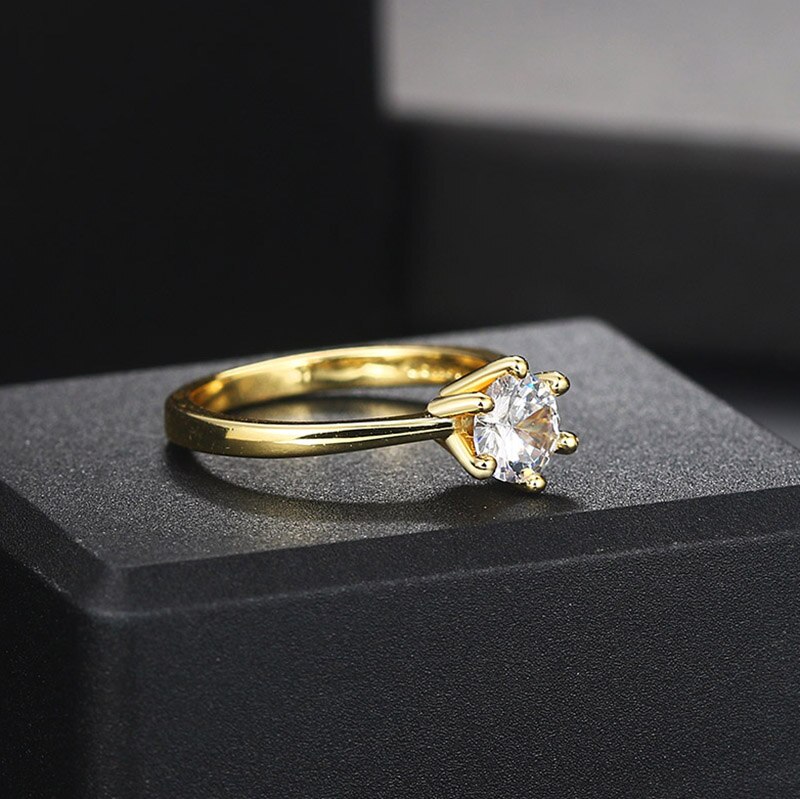 Zhouyang Trouwringen Voor Vrouwen Classic 1 Karaat Aaa + Zirkoon Licht Gouden Kleur Engagement Anniversary Ring Sieraden R174