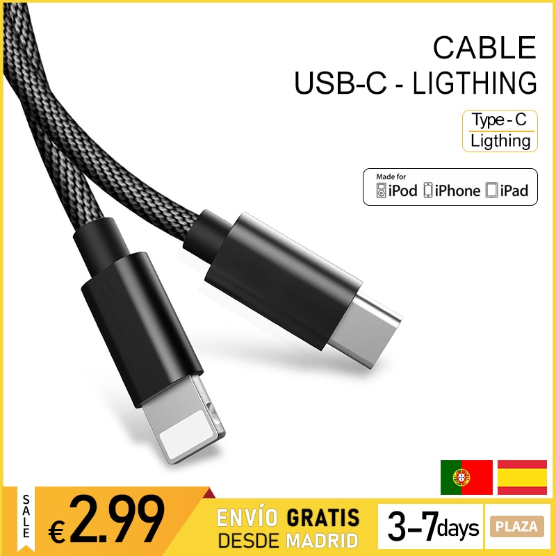 Typ C zu Blitz Kabel Schnelle Ladung 2,4 EINE Daten Kabel Nylon Geflochtene Schwarz 1M Kompatibel mit iPhone iPad verwenden mit Typ C Ladegerät