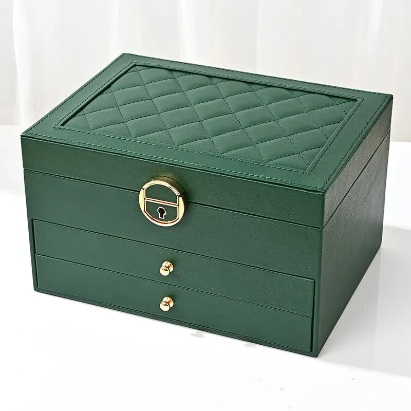 Stylish and Functional Jewelry Holder Box for Display and Storage of Necklaces, Earrings, with Multiple Layers and Compartments: green