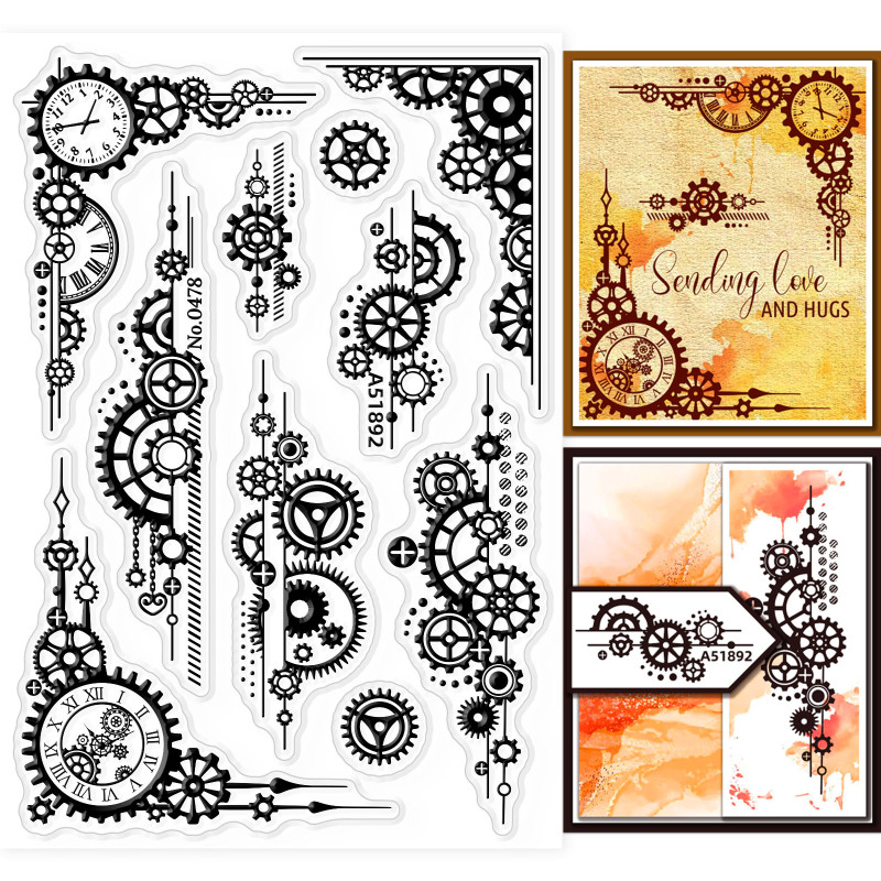 1PC Gear Background Clear Stamps Gear Decorative Clear Stamps Silicone Clear Stamps for Card Making Clear Silicone Seal Stamps: WHITE