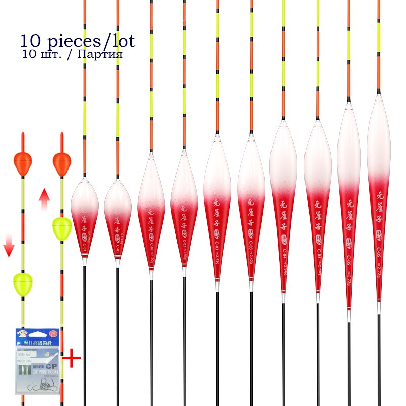 10pcs/lot Shallow Water Buoy Composite Nano Floats Color Gradual Change Bobber Hard Tail Vertical Pesca Fishing Tools Tackle