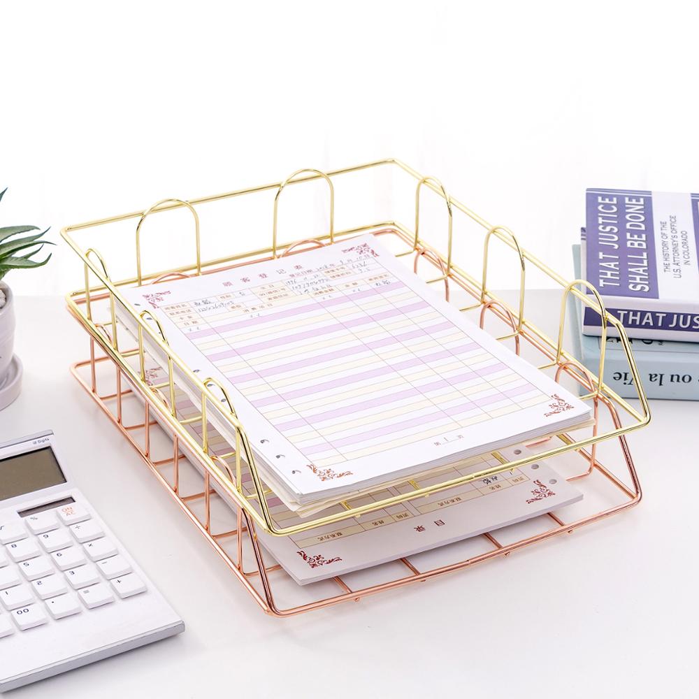 Gold Metall Datei Lagerung Korb 1/4 Schichten A4 Dokument Tablett Papier Ablage Papier Organizer Schreibtisch Papier Fach für Schicht lagerung
