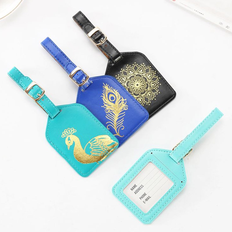 Travel Accessories stamping Luggage Tag Women Portable PU Leather Label Suitcase ID Address Holder Baggage Boarding