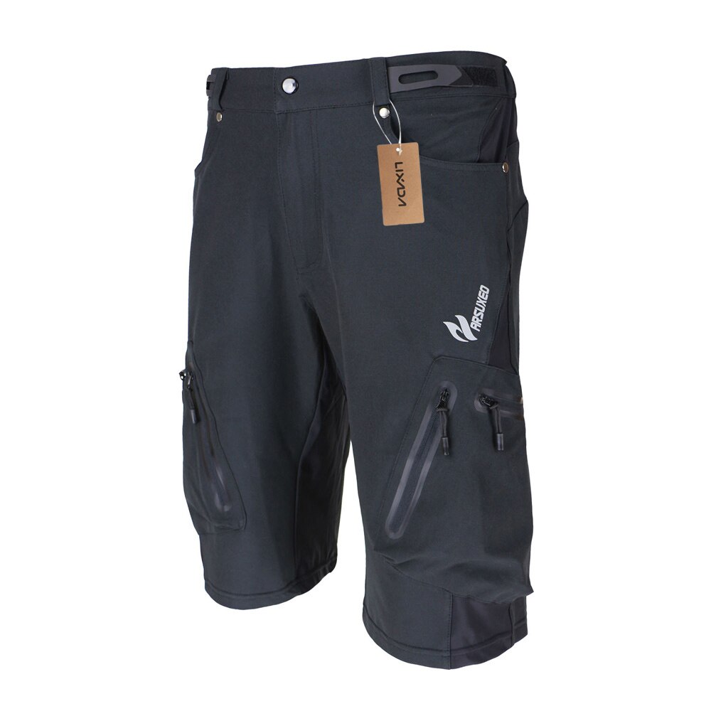 Lixada Bicycle Shorts Baggy Shorts Breathable Cycling Shorts For Men MTB Mountain Bike Shorts with Zippered Pockets: Black / L