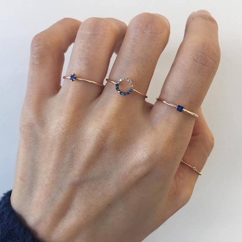 925 Sterling Zilver Ring - Blauwe Zirkonia Kristal - Goudkleurig - Verstelbaar Koreaanse Stijl - Dames Sieraden