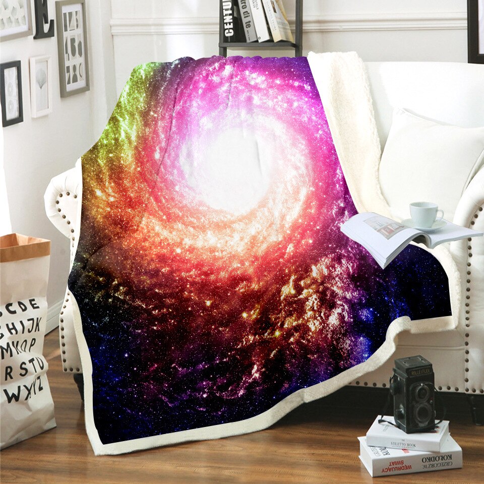 Galaxy planet deken 3d print sherpa deken op bed kindermeisje bloemen huishoudtextiel dromerige stijl 06: 03 / M 140180cm