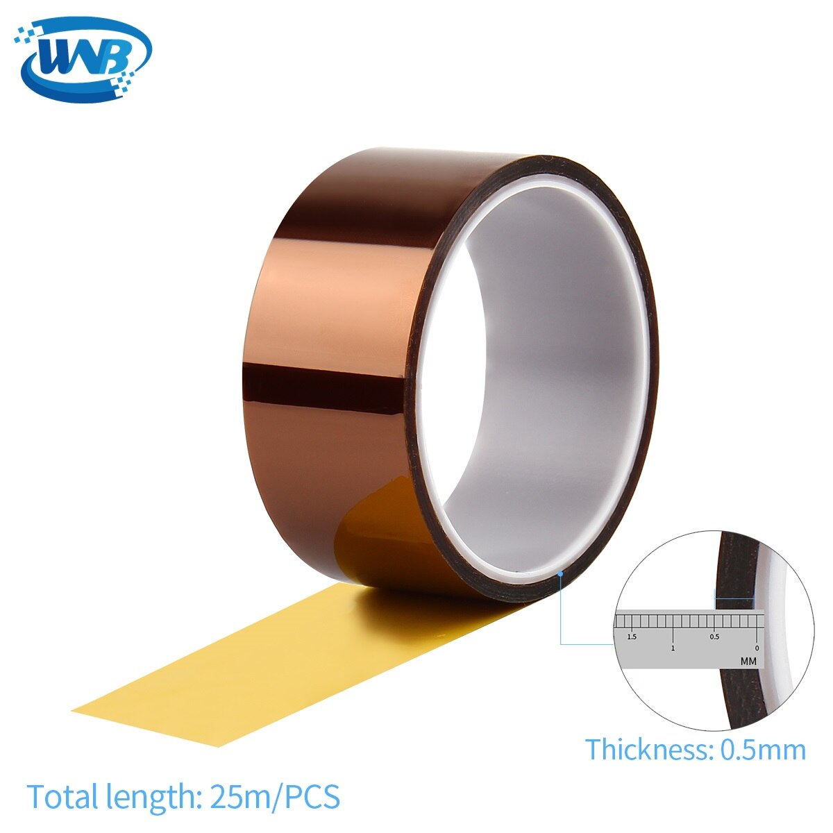 WNB 25m Heat Resistant Polyimide Tape One-side Self-adhesive High Temperature Thermal Protection Insulation Anti Static Film