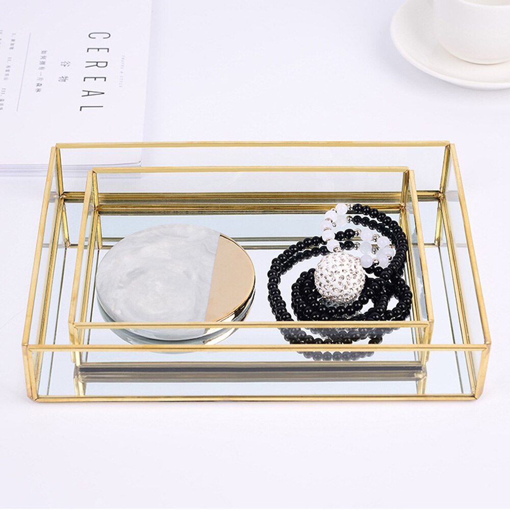 3 maten metalen glazen opbergdoos gouden sieraden display doorzichtige lade cosmetica display dozen decoratieve opberglade thuis organizer