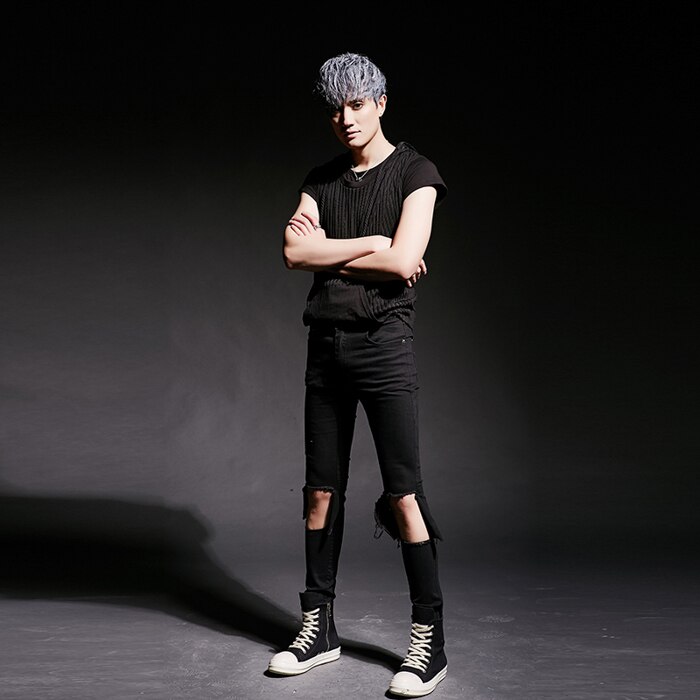 Stijlvolle gescheurde jeansbroek biker slim straight gerafelde skinny jeans heren
