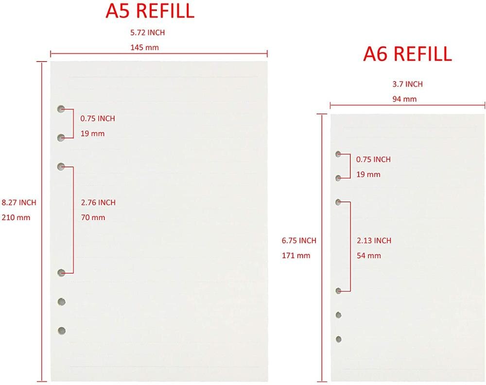 Kit de recharges A5/A6 6 trous, planificateur/organisateur, recharges par paquet, 90 Pages/45 feuilles par article (recharges régulières)