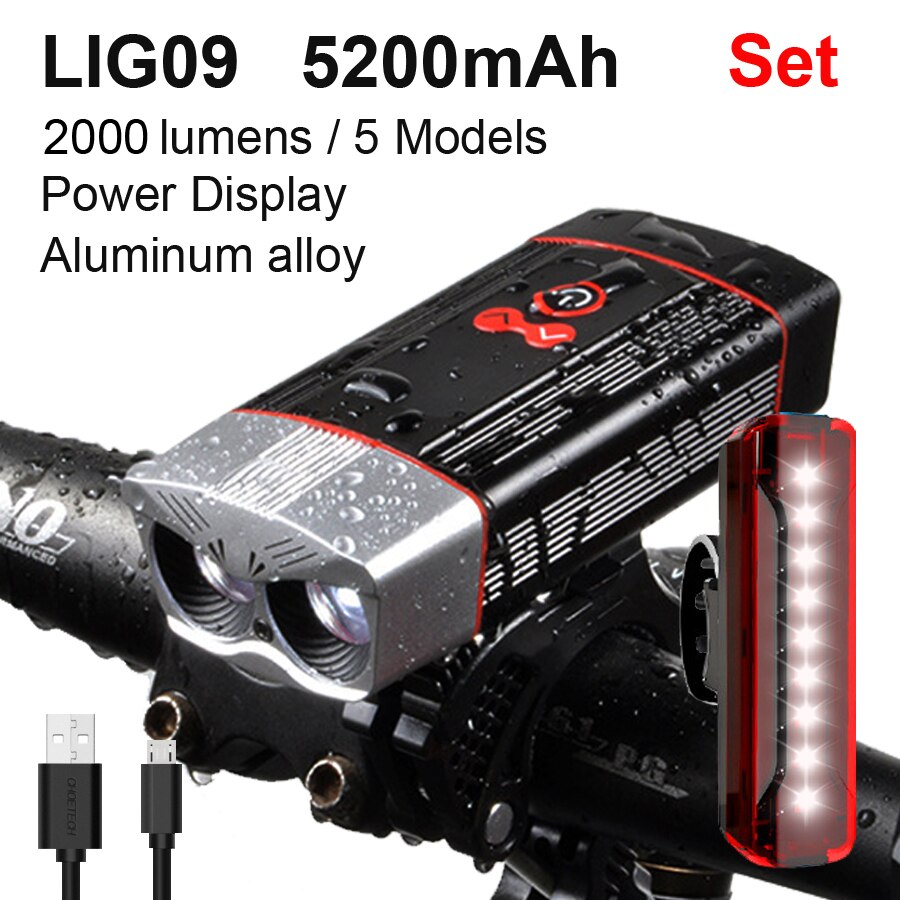 Newboler 2400 Lumen Fiets Licht Led Koplamp Fiets Lamp Usb Oplaadbare 5200Mah Mtb Fiets Licht Zaklamp Fiets Accessoires: LIG009 Sets