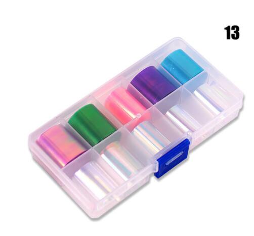 10 rollen/Kasten Transfer Folie Holographische 10 Entwürfe Schieberegler sternenklar Glas Papier Blitz Für Dekoration Nailart Tipps Manikübetreffend Aufkleber #: 13