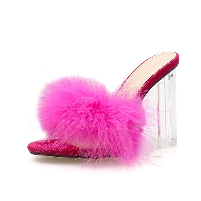 DiJiGirls, zapatillas de piel para mujer, zapatillas transparentes de tacón alto rosa, zapatillas mullidas para mujer, zapatillas para Club, chicas, zapatos, deslizamiento de mujer: Rosa / 5