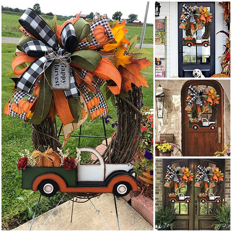 Pompoen Truck Krans Deur Opknoping Ornamenten Xmas Hanger Vrolijk Kerstfeest Decoratie Voor Thuis Halloween Party Thanksgiving Decor
