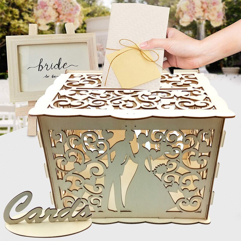 Holz Hochzeit Karte Boxen mit Schloss Mr &amp; Mrs Paar Blume Muster Umschlag Zeichen Karten Holz Box DIY Rustikalen hochzeit Liefert