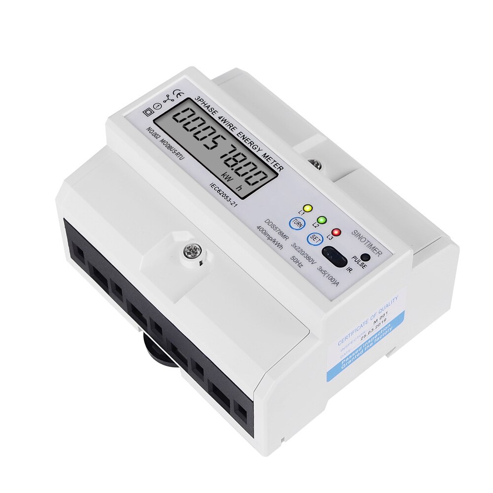 Three Phase 380V 100A RS485 Modbus Rtu Power Consumption Meter DIN Rail LCD Digital KWH Voltage Current Meter with Pulse Output
