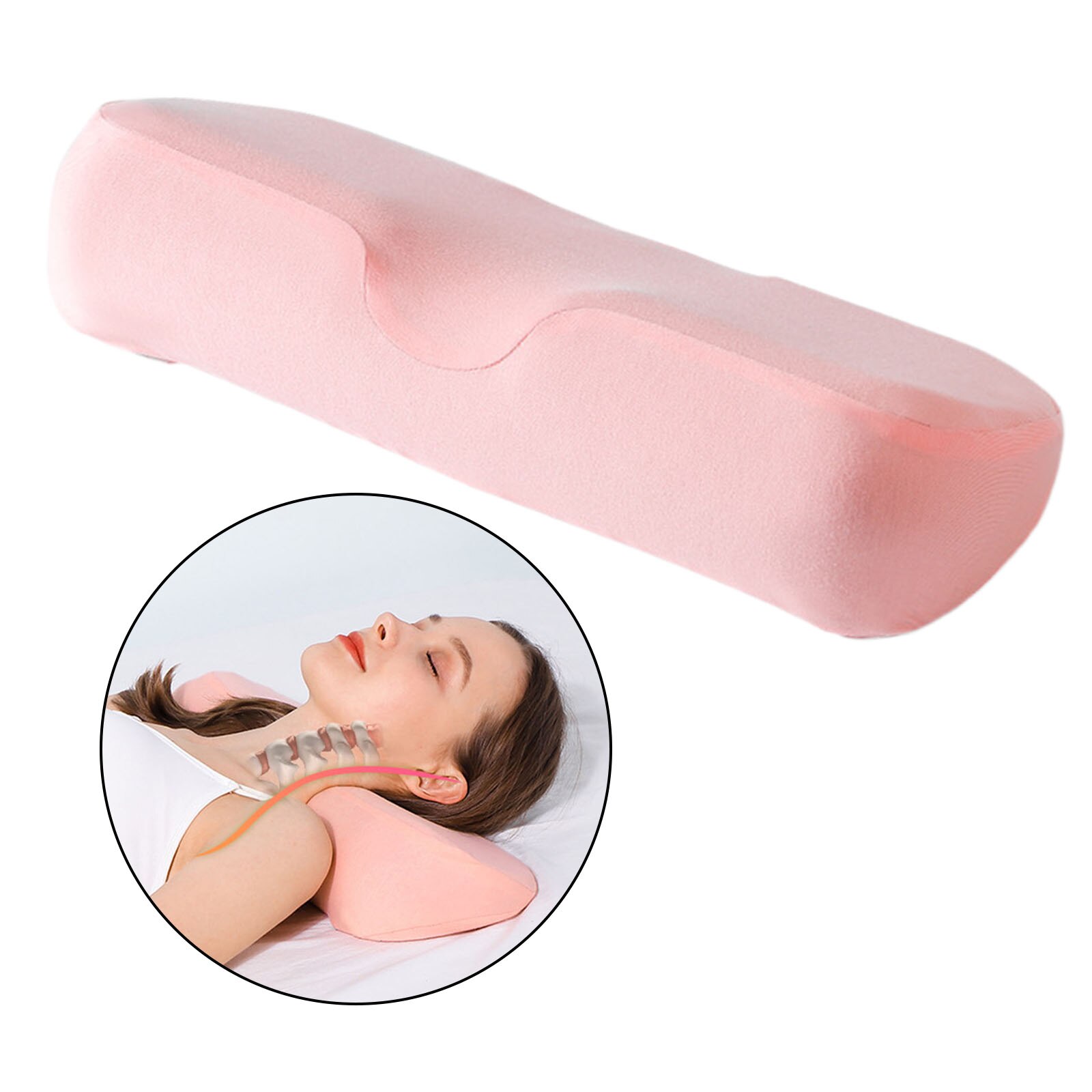 Cervical Pillow Round Memory Foam for Neck Pain Side Sleepers Stress Relief: Pink