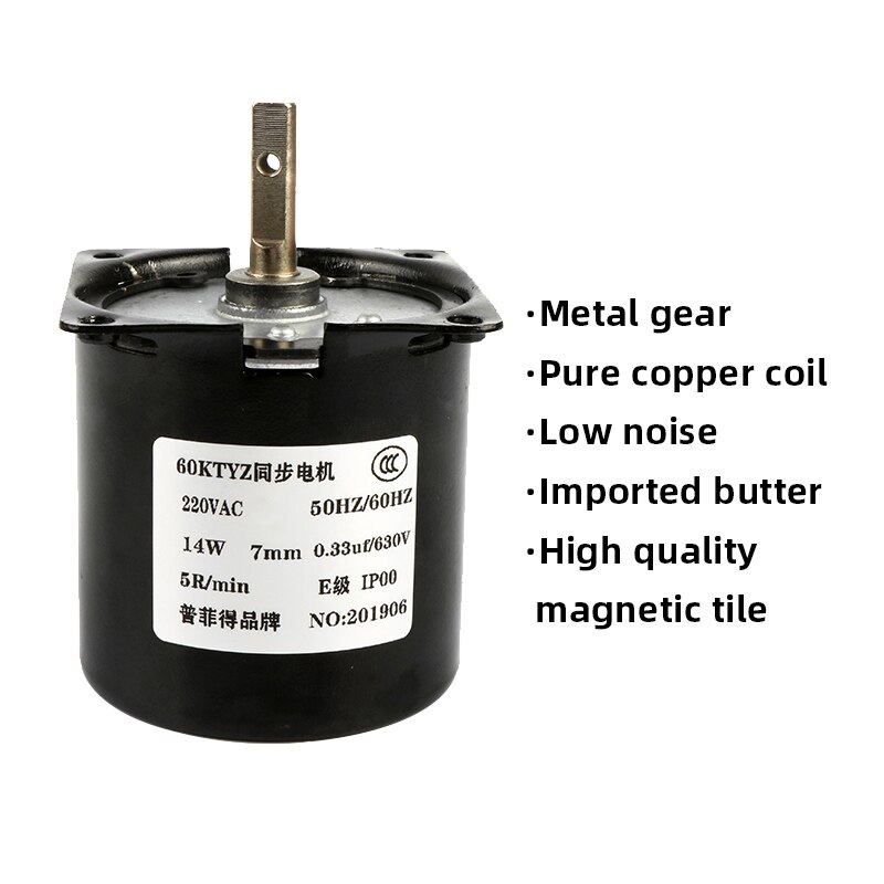 Baixa Velocidade Micro AC 220V 60 60KTYZ Ímã Permanente Motor Síncrono Motor Da Engrenagem 1 2.5 5 10 15 20 30 50 60 80 110 rpm