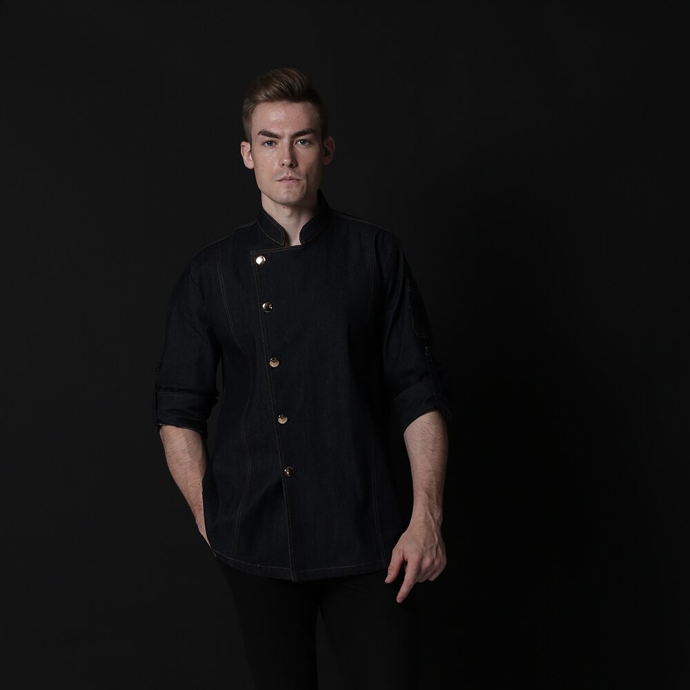 Åndbar unisex guldknap cowboychef jakke skjorte køkken bageri overalls hotel restaurant kok tjener uniform