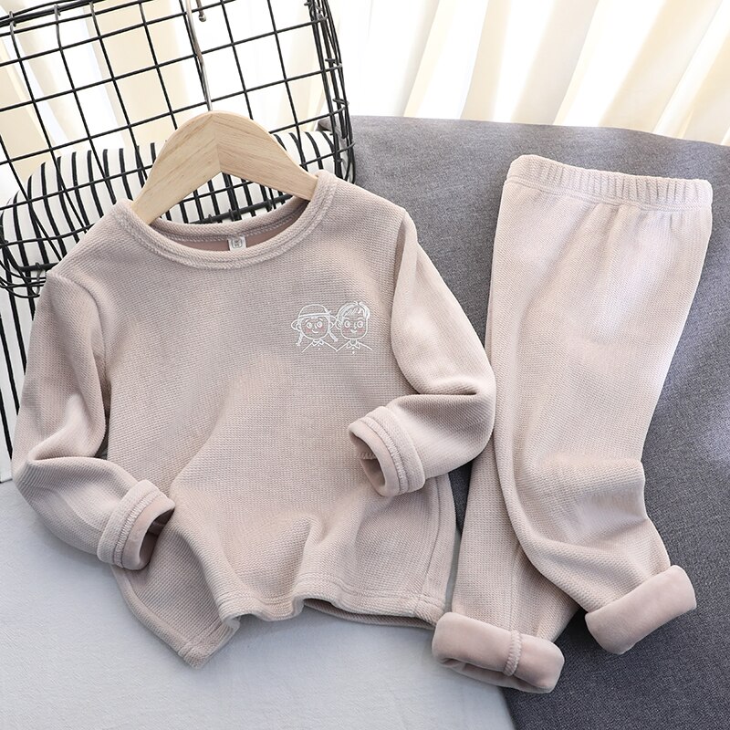 3-12y Del Capretto Del bambino copre gli insiemi di inverno caldo lungo johns ispessimento casa i ragazzi adolescenti vestiti di usura dei vestiti della ragazza vestiti impostato di Biancheria Intima: beige / 12(tag150)