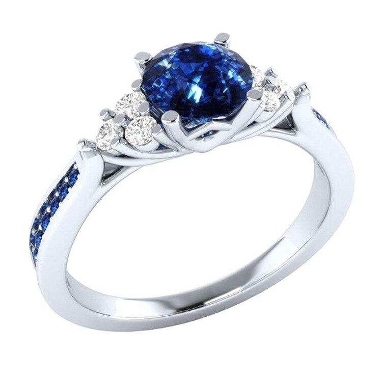 925 Sterling Zilveren Kleur Vrouwen Ingelegd Sapphire Zirkoon Ring Zilver Engagement Sieraden Anillos De Matrimo Sapphire Bizuteria: 9