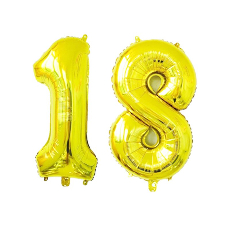 2pcs/lot Large Size Foil number Balloons 40inch Rainbow Rose Gold Happy 18th Birthday Anniversary Party Decor Supplies: Gold