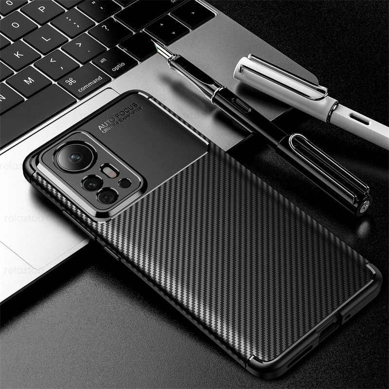 Mi12 Fall Dünne Kohlenstoff Faser Muster Zurück Abdeckung Für Xiaomi12 Xiaomy Xiomi Xiaomi Mi 12 Pro 12X 5G Weiche TPU Rahmen Stoßfest Coque: for Xiaomi Mi 12X / Black