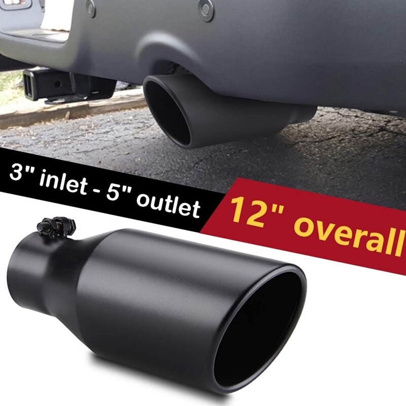 Auspuff Spitze 3 Zoll Einlass 5 Zoll Auslauf 12 Zoll Gesamtlänge Bolzen auf Edelstahl Schwarz Auspuff Endrohr