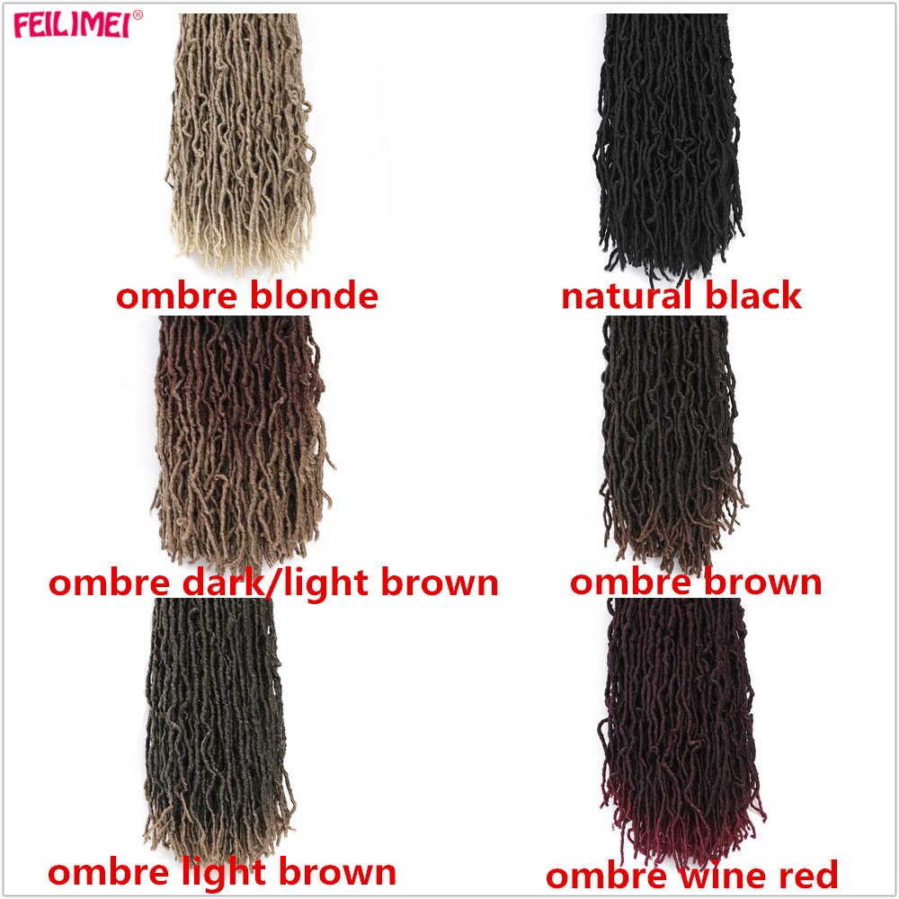 Feilimei Nu Faux locs Crochet Braids Hair 18Inch Synthetic Ombre Black Blonde Goddess Curly Hair Extensions