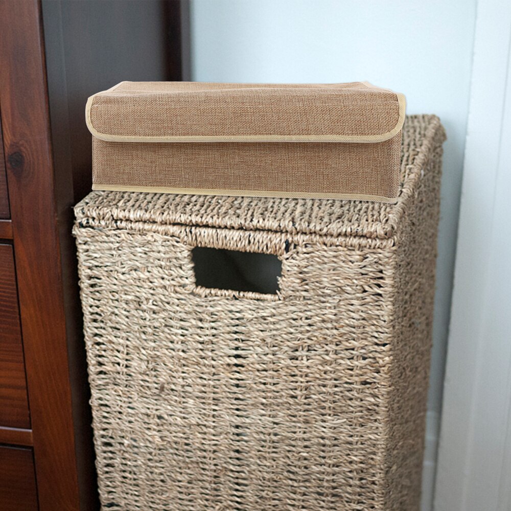 1pc Collapsible Cotton Linen Foldable Portable Covered Container Storage Box for Underwear Indoor House Home Bar Women