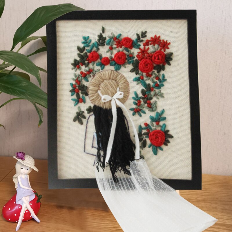 Bricolage tricot laine tapis Kit d'accrochage artisanat laine broderie avec 25x30cm cadre en bois