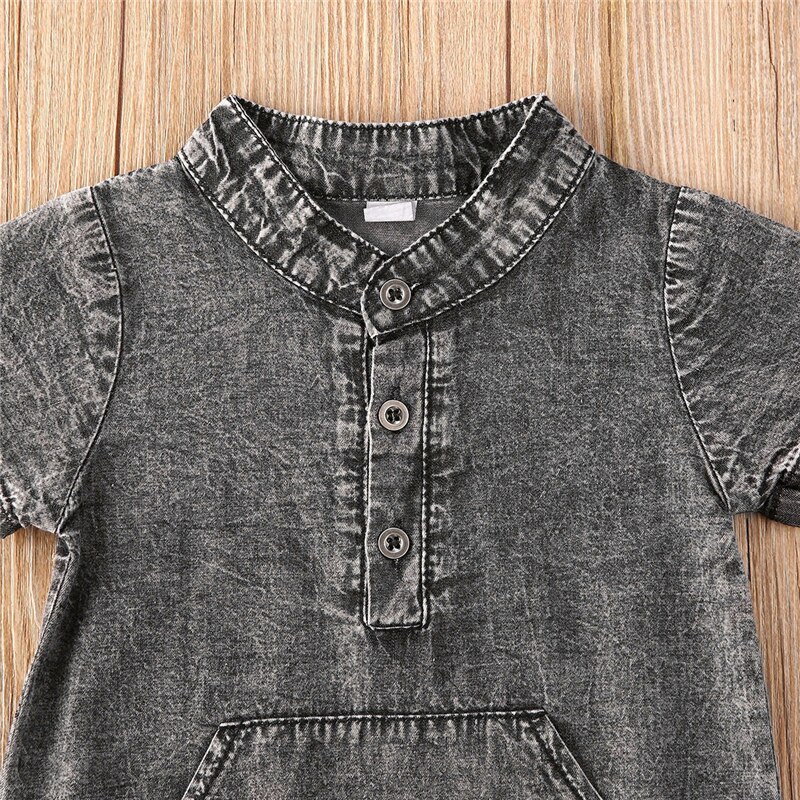 Pasgeboren baby jongens zomerkleding 0-18m casual korte mouwen denim romper jumpsuit outfits zonnepak