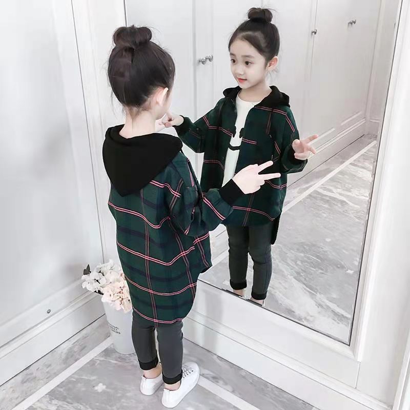 Hot 2022 bambini camicetta ragazza cotone verde/rosso camicie a quadri per adolescenti primavera autunno moda giacca Cardigan con cappuccio 3-13 anni: Beige / Size 120
