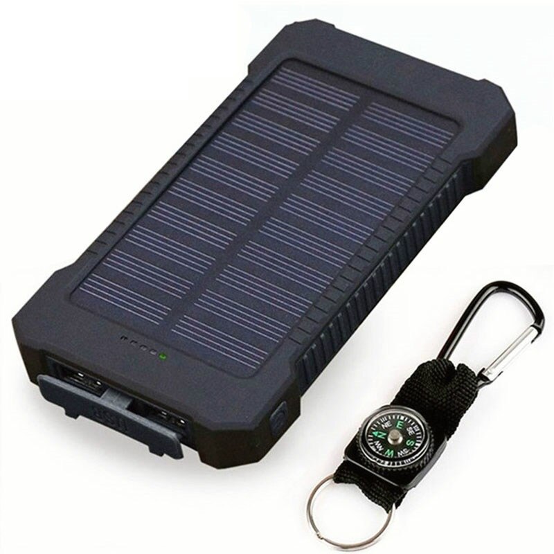 Portable Solar Power Bank 20000mah Waterproof External Battery Backup Powerbank 20000 mah Phone Battery Charger LED Pover Bank: Black