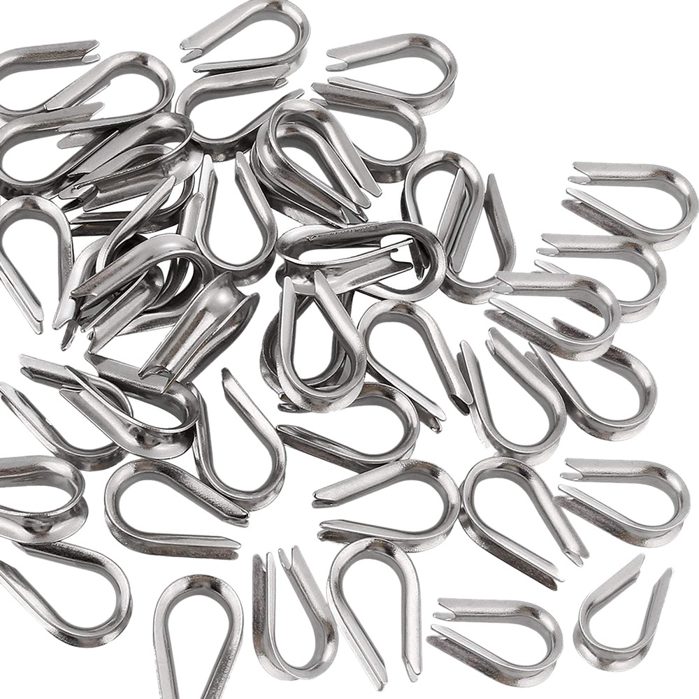 50 Pack M4 Stainless Steel Thimble for 1/8 inch - 5/32 inch Diameter Wire Rope Cable Thimbles Rigging