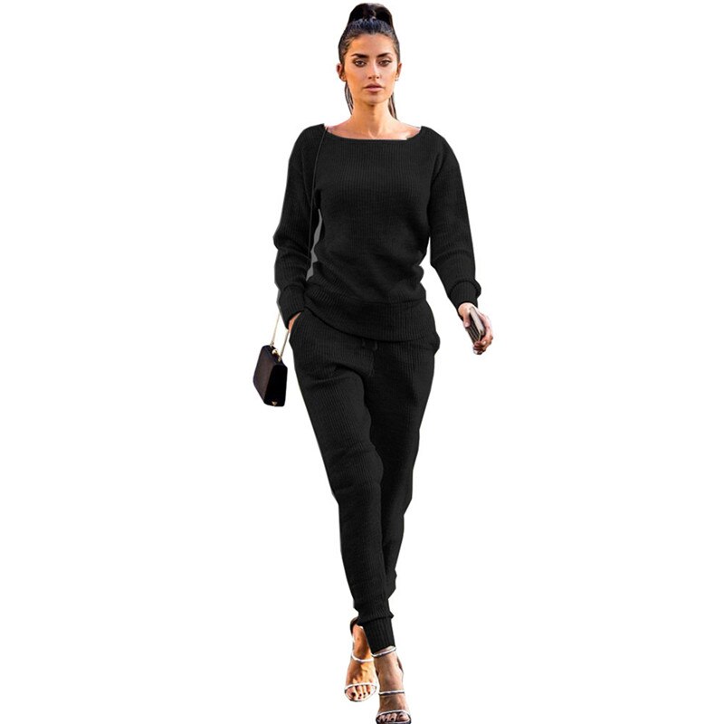 Autumn Outdoor Women Clothing Set Casual Sport Tops And Pants 2 Piece Set Women O Neck Long Sleeve Women Sportswear Set: S / black