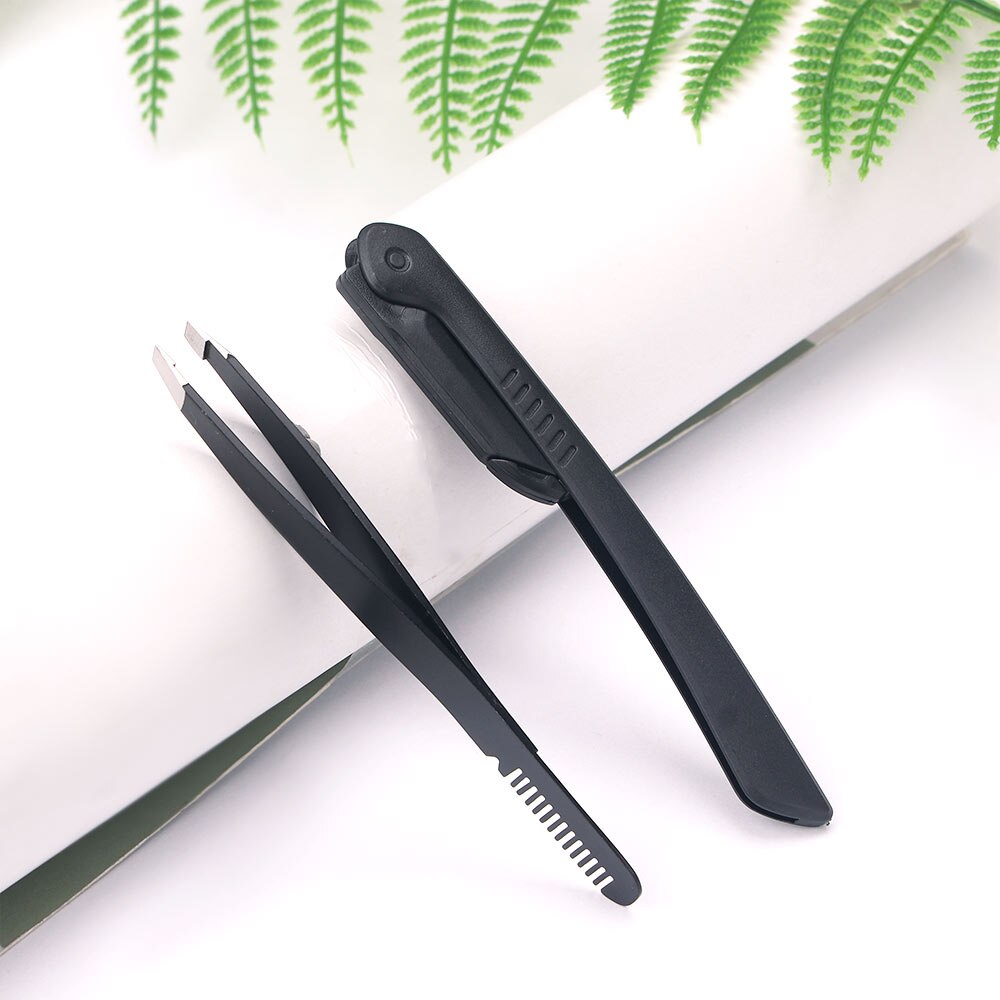 Pinzas negras para cejas, 1/3 Uds., pinzas de punta plana, tijeras curvas para nariz, eliminación de pestañas, vello de cejas, juego de maquillaje de acero inoxidable