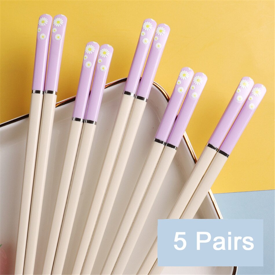 Japanese Style Household Chopsticks Color Antibacterial Alloy Chopsticks Non-mold Nail Chopsticks Tableware: Purple white