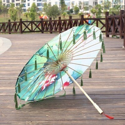 Seide Regenschirm regen frauen Tanz Stütze Cheongsam Geölt Papier Dach sonnenschirm guarda chuva paraguas mujer Hanfu quaste regenschirm: F