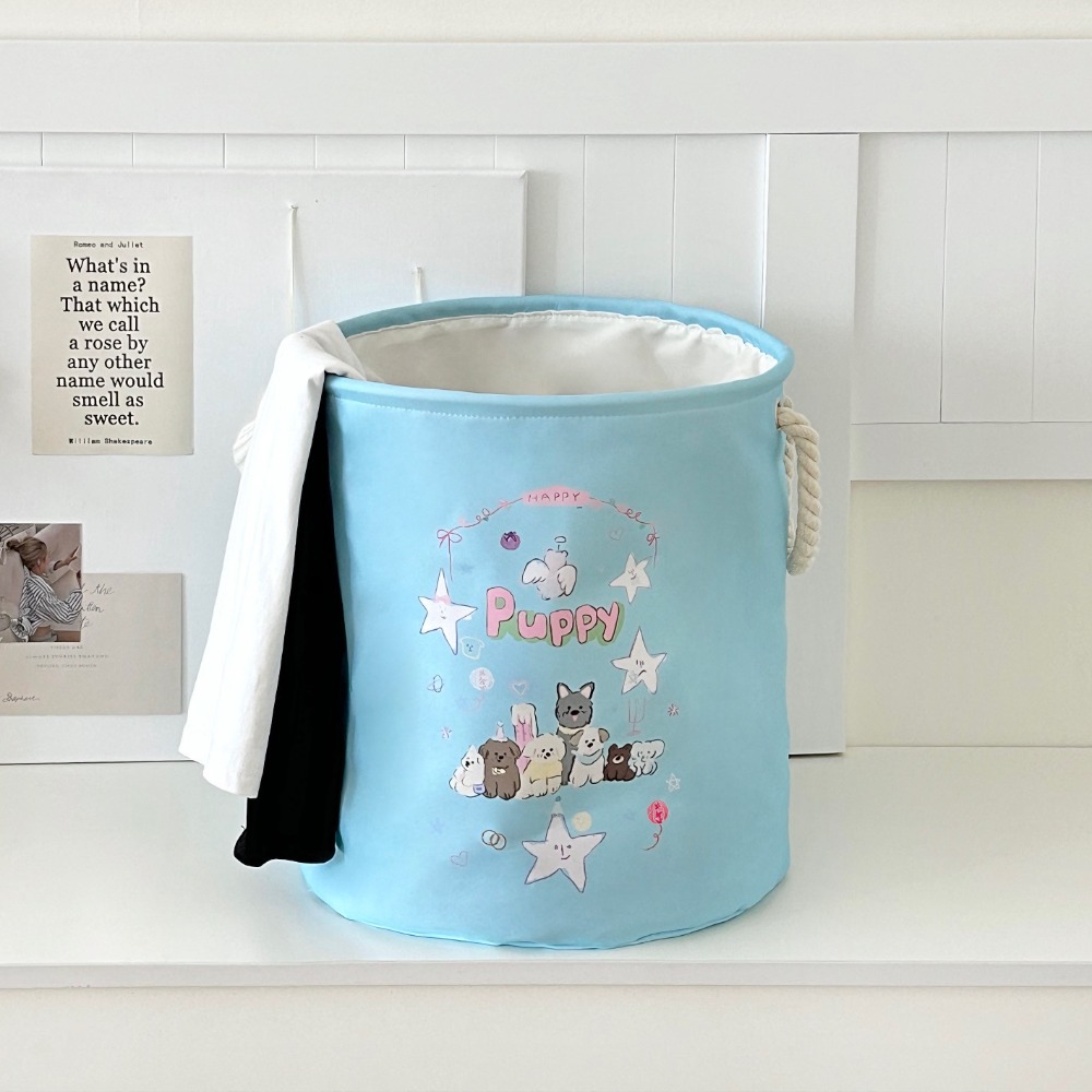Mignon avec poignées panier à linge grande capacité dessin animé ours lapin jouets panier de rangement pliable rond panier à vêtements chambre: Rose