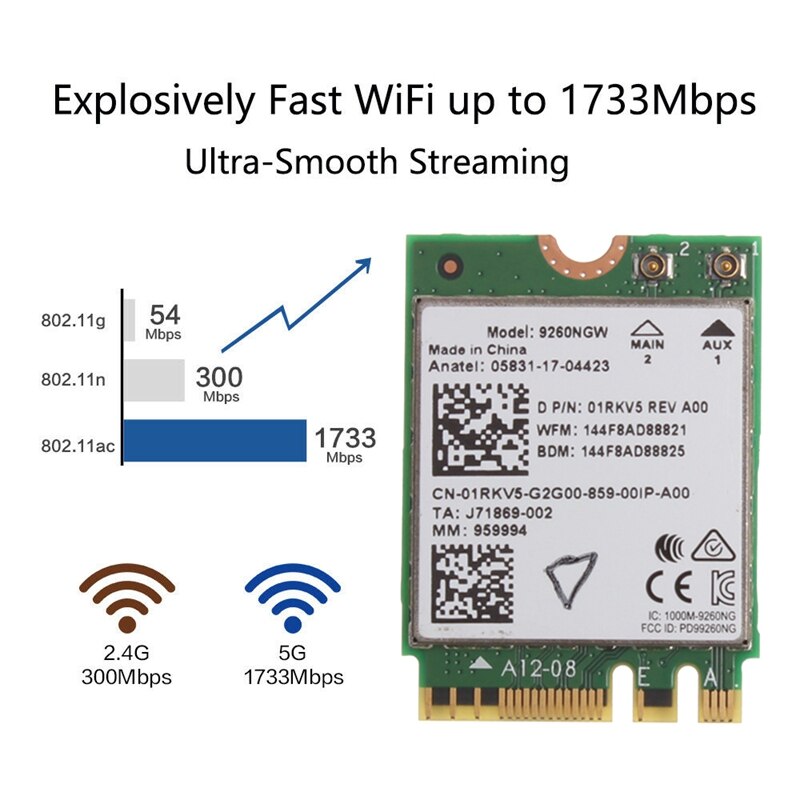 9260 Ac 9260NGW Netwerk Wifi Kaart M.2 2030Mbps 2.4G/5Ghz 802.11Ac Bluetooth 5.0 Voor Laptop Desktop windows 10
