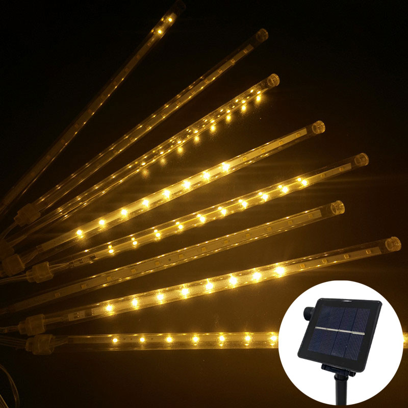 Solar LED Meteor Shower Light String Light Waterproof Fairy Garden Decor Outdoor Led Street Garland Christmas Decoration: Yellow / Blue