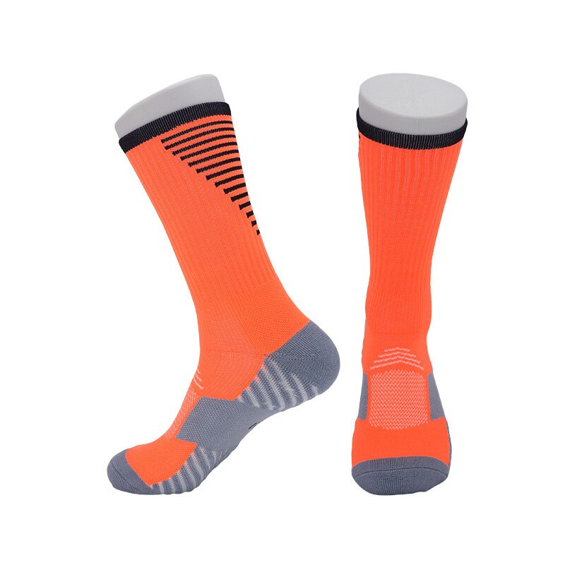 Voksne sportsfodboldsokker mænd kvinder åndbart håndklædebund skridsikker udendørs basketballsokker sort hvid knæhøje sokker: Orange