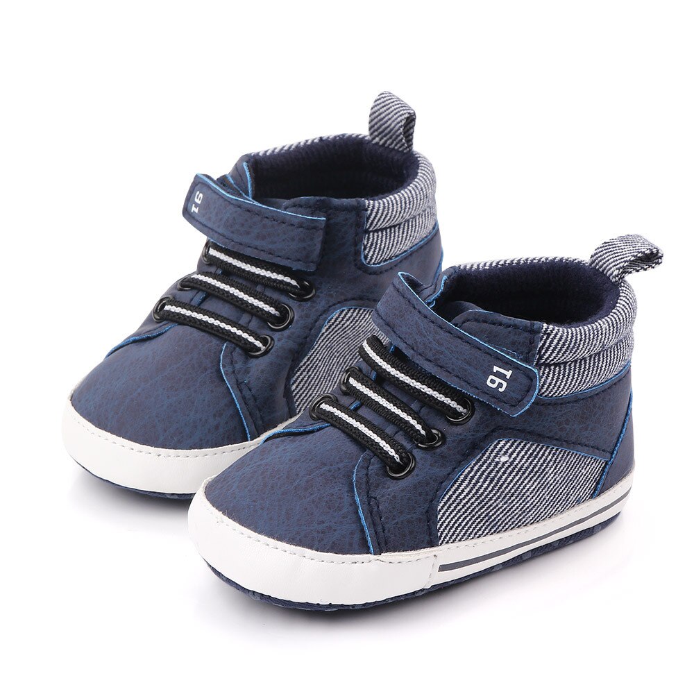 Mærke babysko skridsikker blød sål toddler first walkers newborn støvler step sko spædbarn baby dreng sko til 1 år gammelt fodtøj: Blå / 0-6 måneder